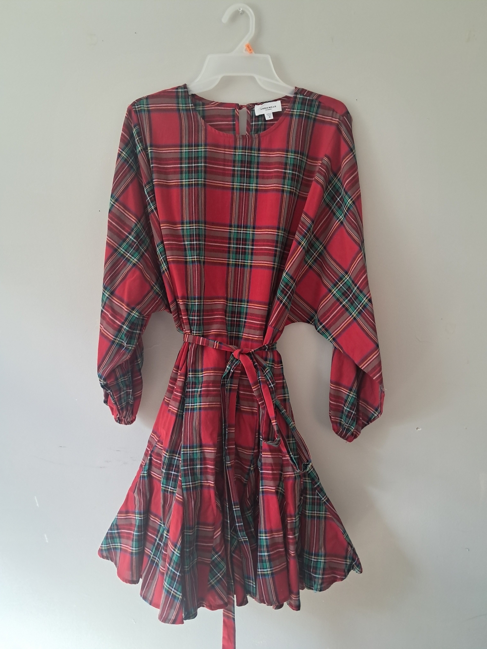 Annie Red Green Plaid Belted Dress